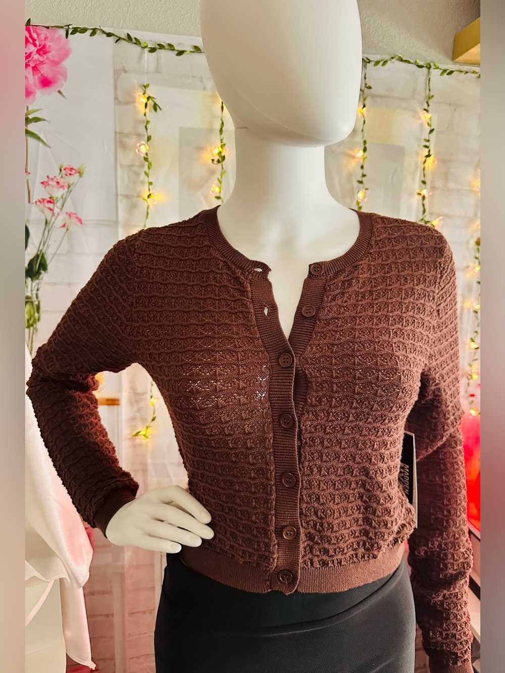 Madden NYC Crochet Cropped Cardigan Sweater